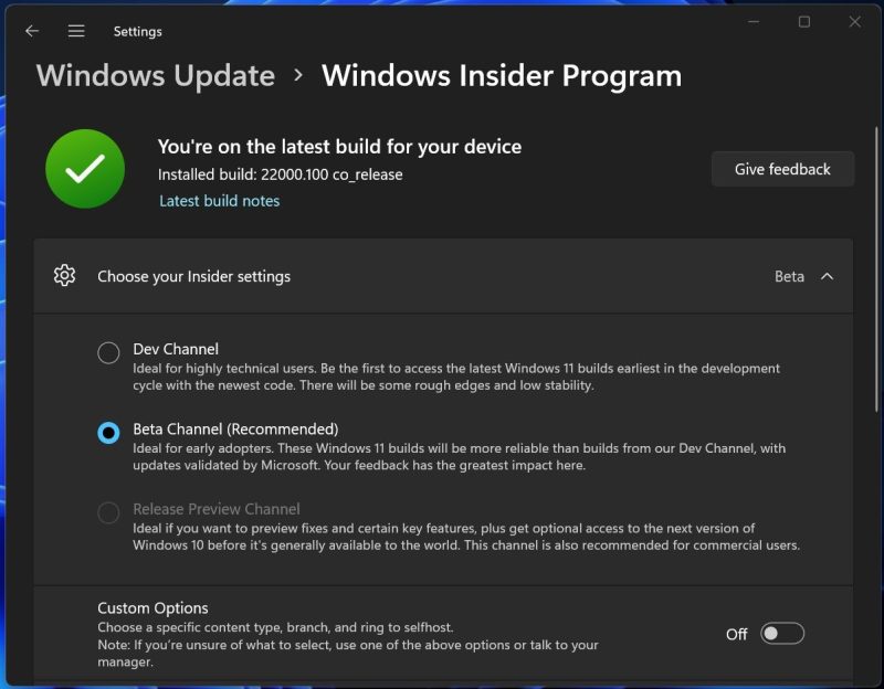 الإصدار التجريبي الأول من Windows 11
