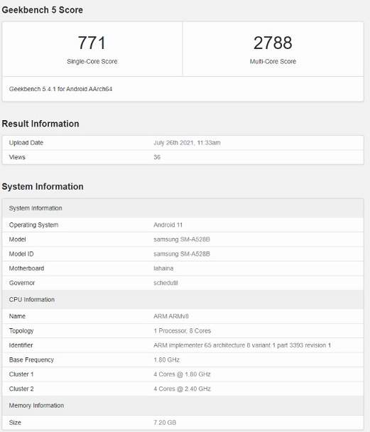 الهاتف Samsung Galaxy A52s 